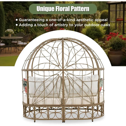 Wicker Patio Daybed w/ Curtain