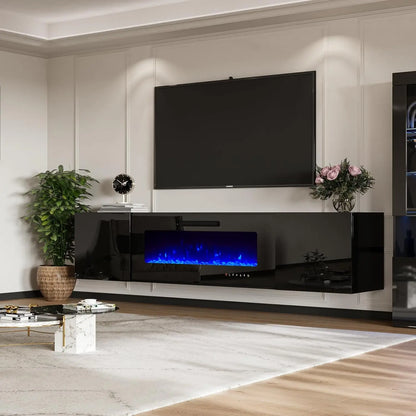Floating Electric Fireplace, LED Lights, TV Stand
