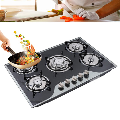 Gas Cooktop Built-in 5 Burner Stove, Tempered Glass
