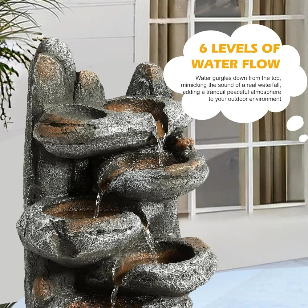 6-Tier Cascading Rock Water Fountain, Patio