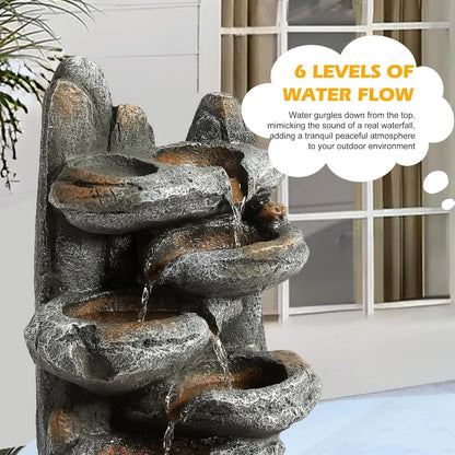 6-Tier Cascading Rock Water Fountain, Patio