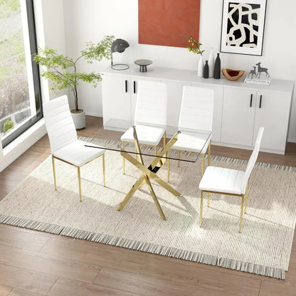 5 Piece Dining Table Set, Tempered Glass Set