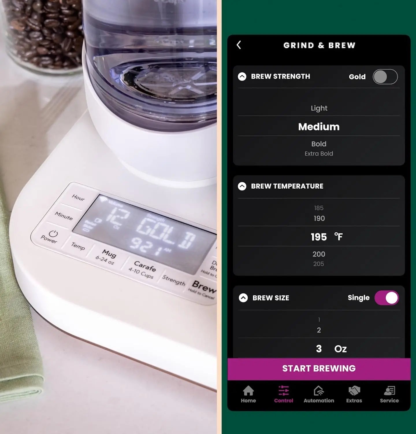 Grind & Brew Coffee Maker,WiFi Enabled Technology,