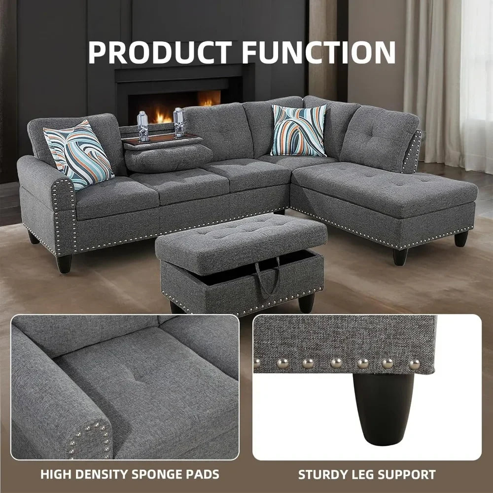L Shaped Sofa w/ Ottoman Sectional