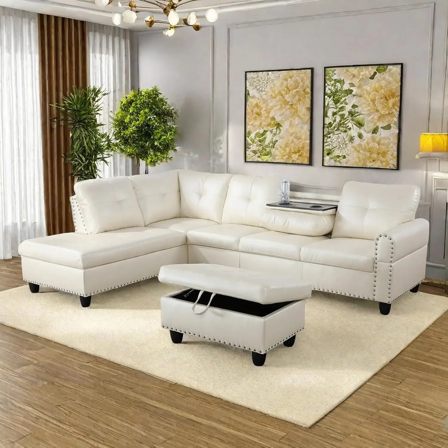 L Shaped Sofa w/ Ottoman Sectional
