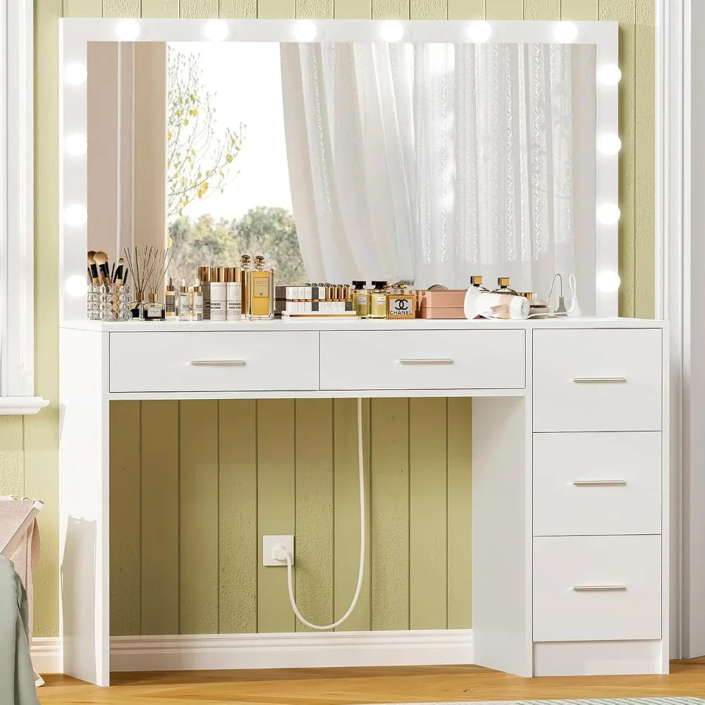 Large Vanity Desk with Lighted Mirror