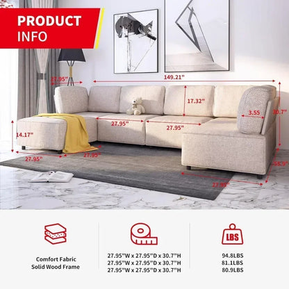 U-Shaped Sectional Sofa w/ Ottoman,  Convertible Sofa Bed
