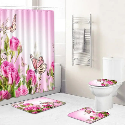 Bathroom Set, Mats, Shower Curtain, Toilet Covers