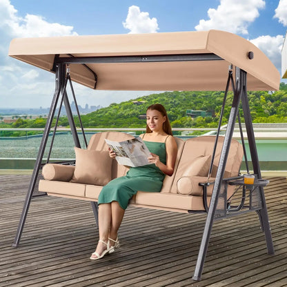 Outdoor Porch Swing with Adjustable Canopy