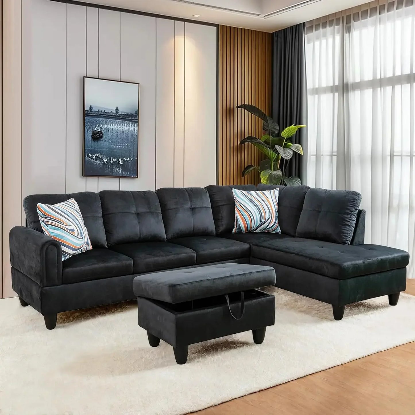 L Shaped Sofa w/ Ottoman Sectional