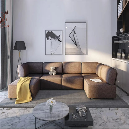 U-Shaped Sectional Sofa w/ Ottoman,  Convertible Sofa Bed