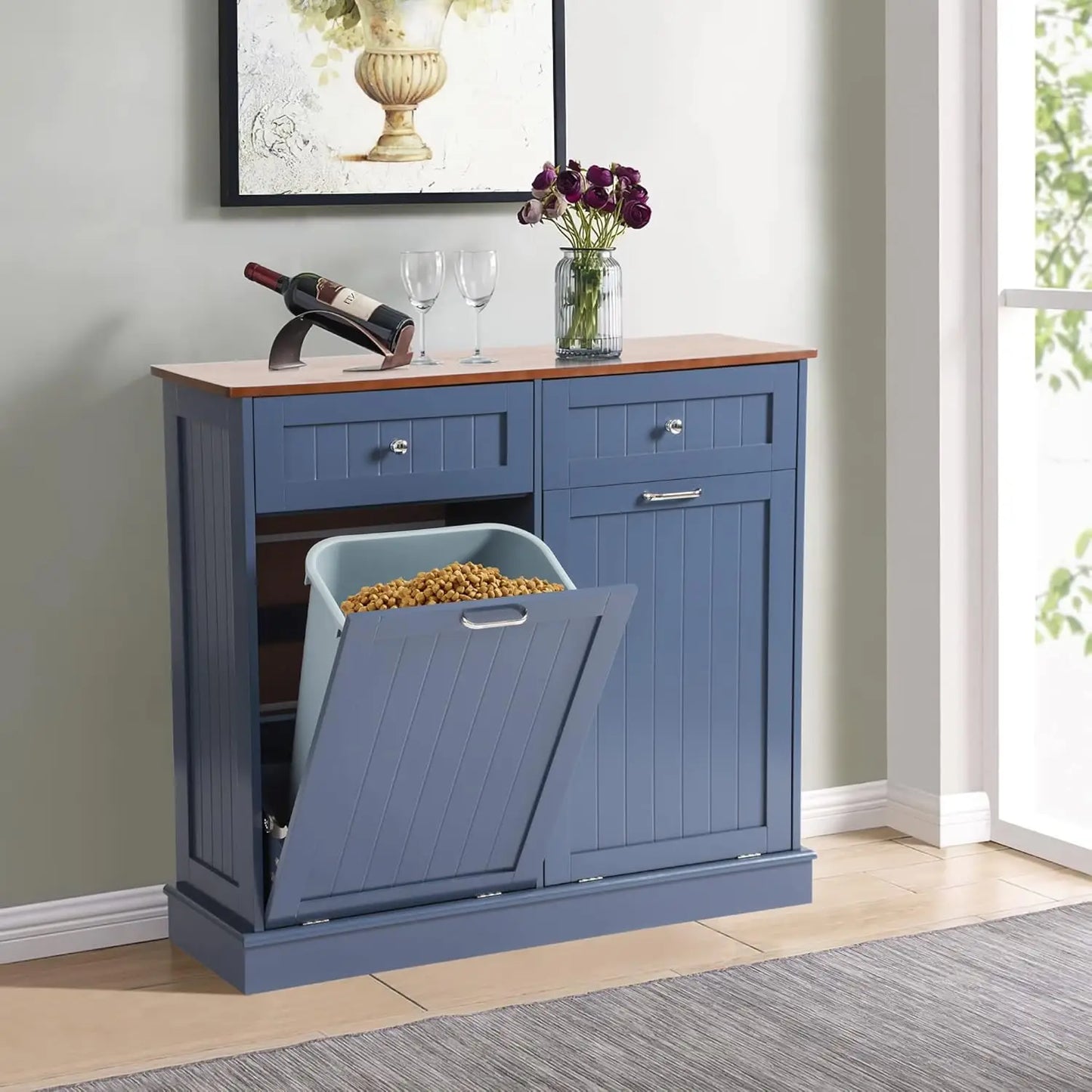 Tilt Out Trash Can/Recycling Cabinet, Dog Proof