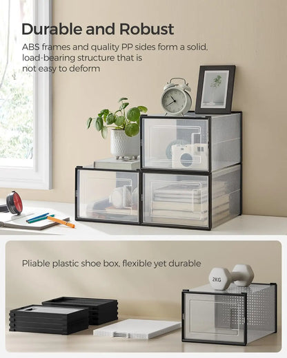 Stackable Clear Plastic Boxes for Closet, Sneakers & Shoes