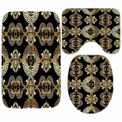 3D Luxury Black Gold Greek Shower Curtain, Rug Decor