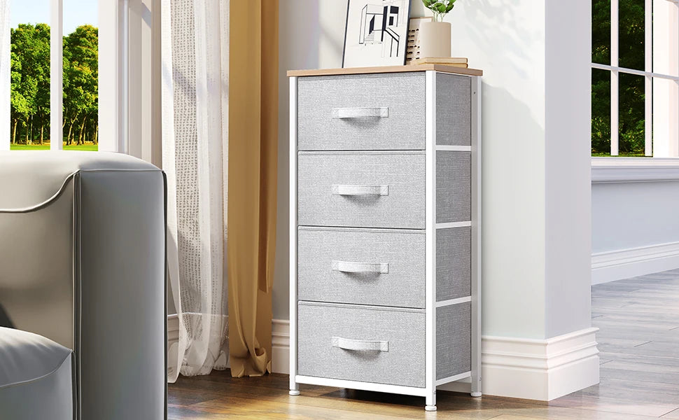 Dresser with 4 Drawers - Fabric Storage Tower