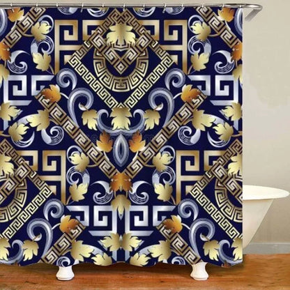 3D Luxury Black Gold Greek Shower Curtain, Rug Decor