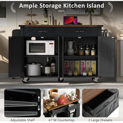 Kitchen Cart Island on Wheels w/ Power Outlet