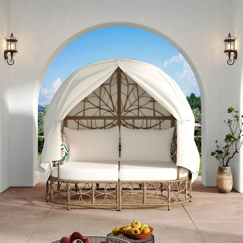 Wicker Patio Daybed w/ Curtain
