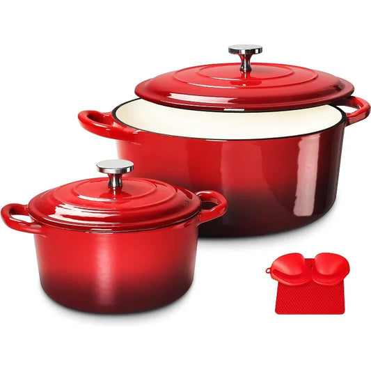 Enameled Cast Iron Dutch Oven Set, Red