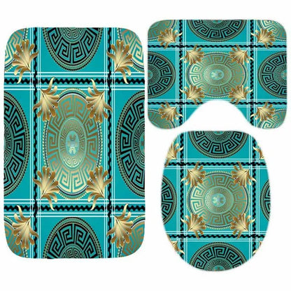 3D Luxury Black Gold Greek Shower Curtain, Rug Decor