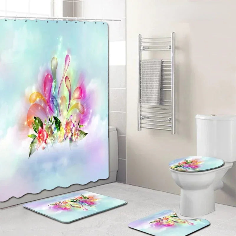 Bathroom Set, Mats, Shower Curtain, Toilet Covers