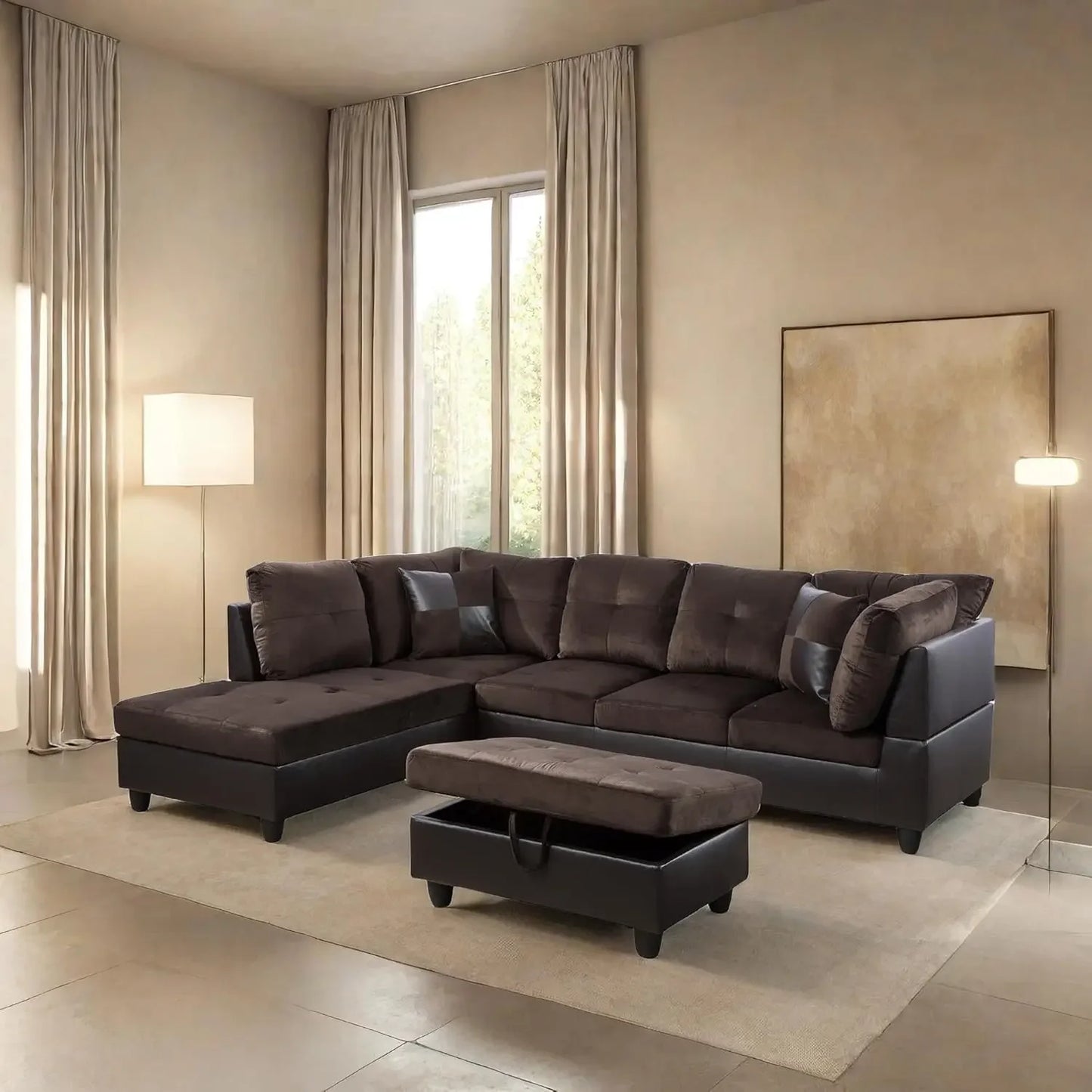 L Shaped Sofa w/ Ottoman Sectional