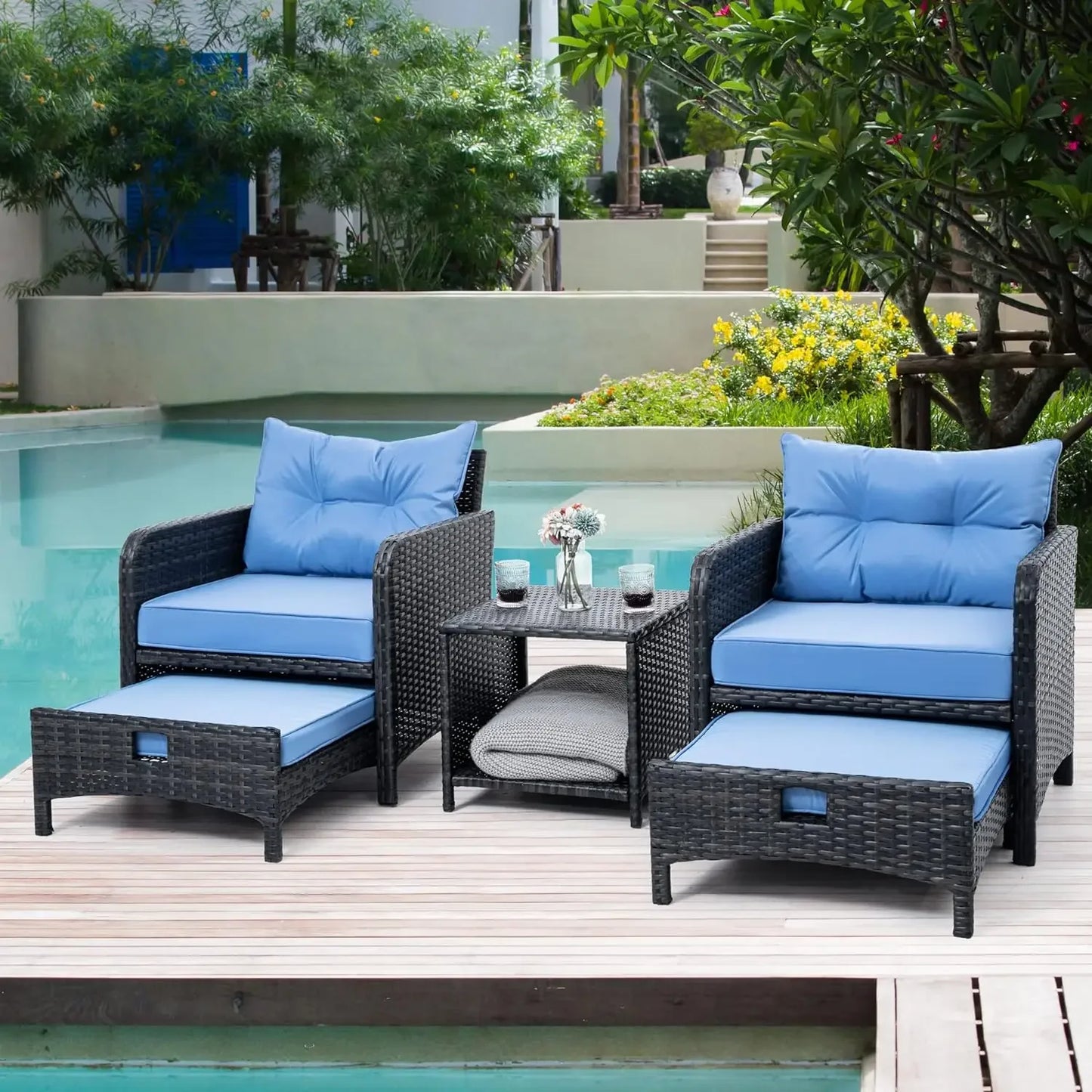 Wicker Patio Furniture Set w/Ottoman