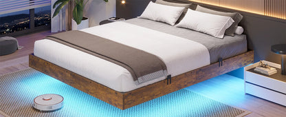 Leather Platform Bed ,LED Bed Frame Queen Size