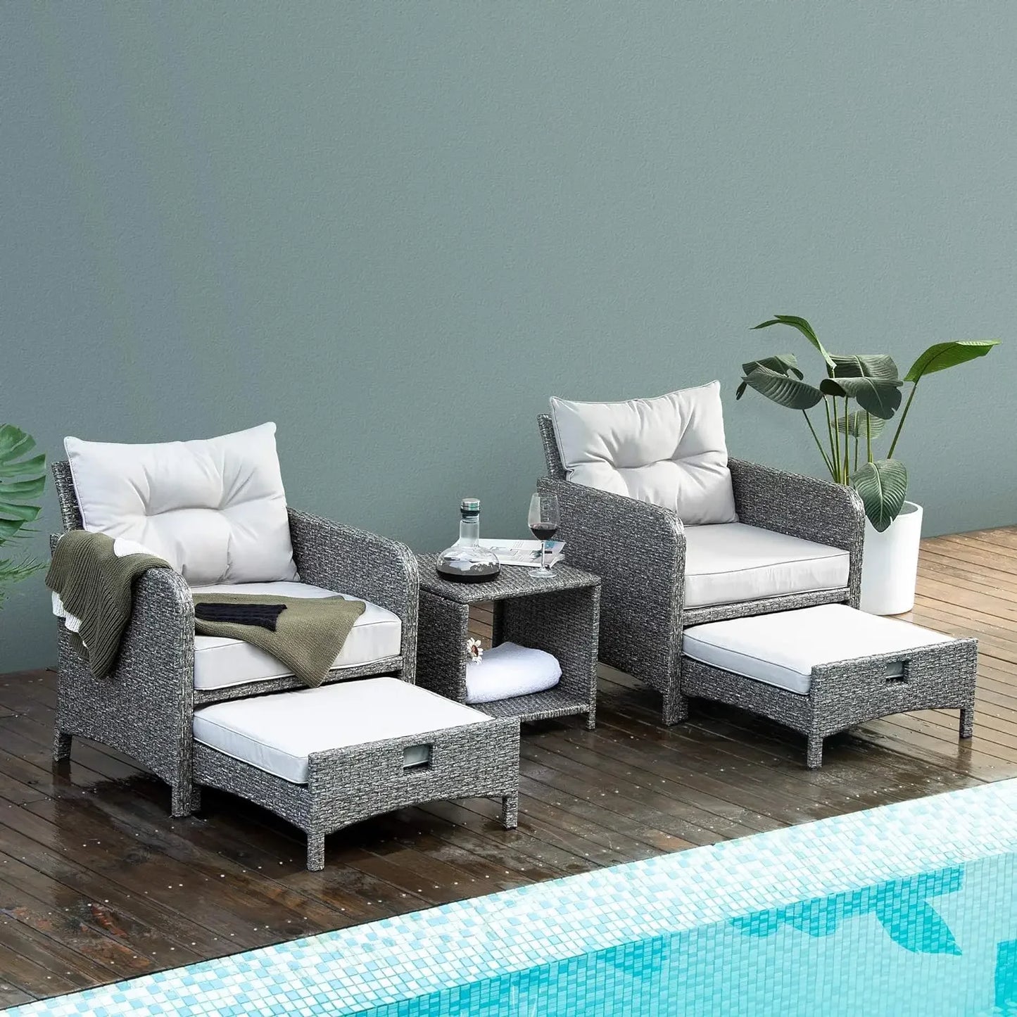 Wicker Patio Furniture Set w/Ottoman