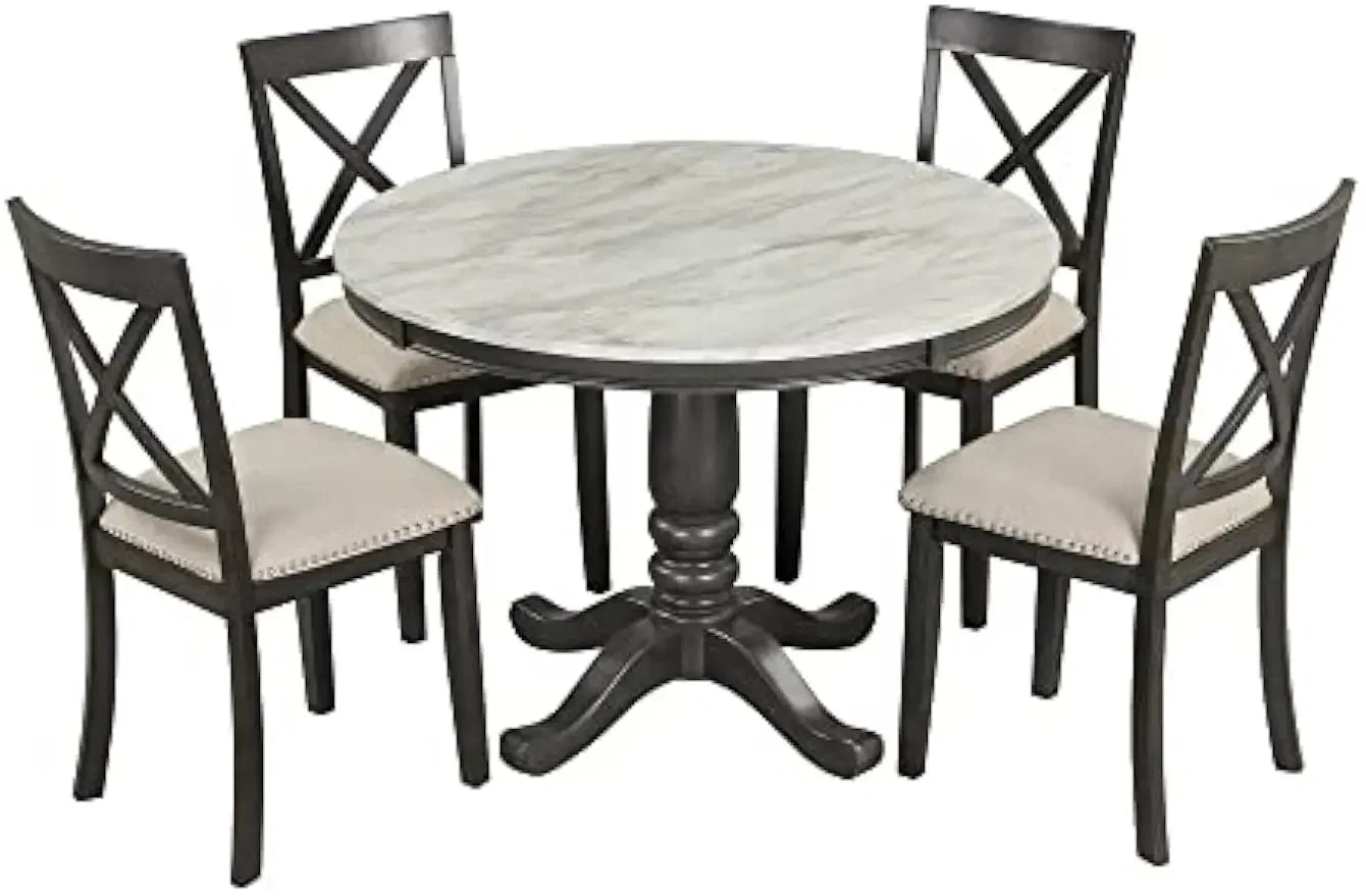 Small Round Dining Table for 4 with Chairs Set