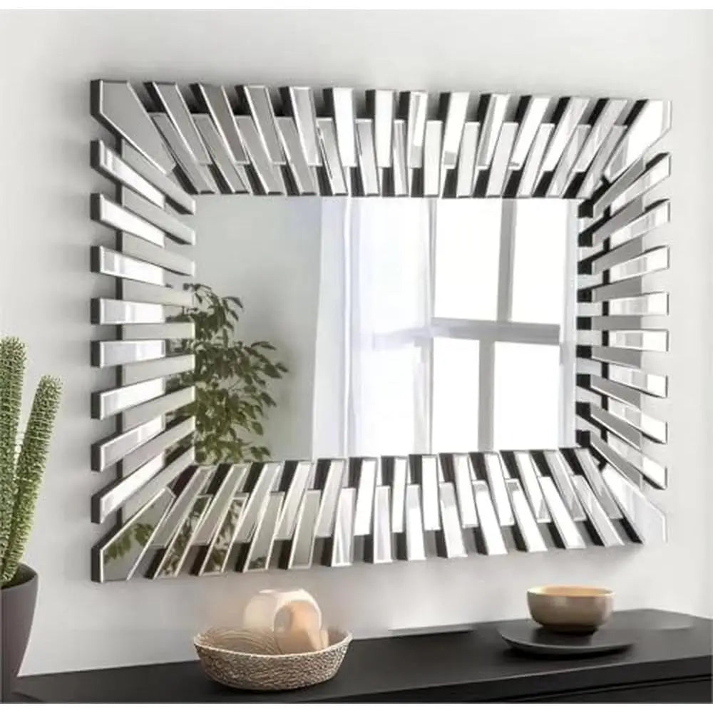 Modern Glass Wall Mirror w/ Decorative Accent