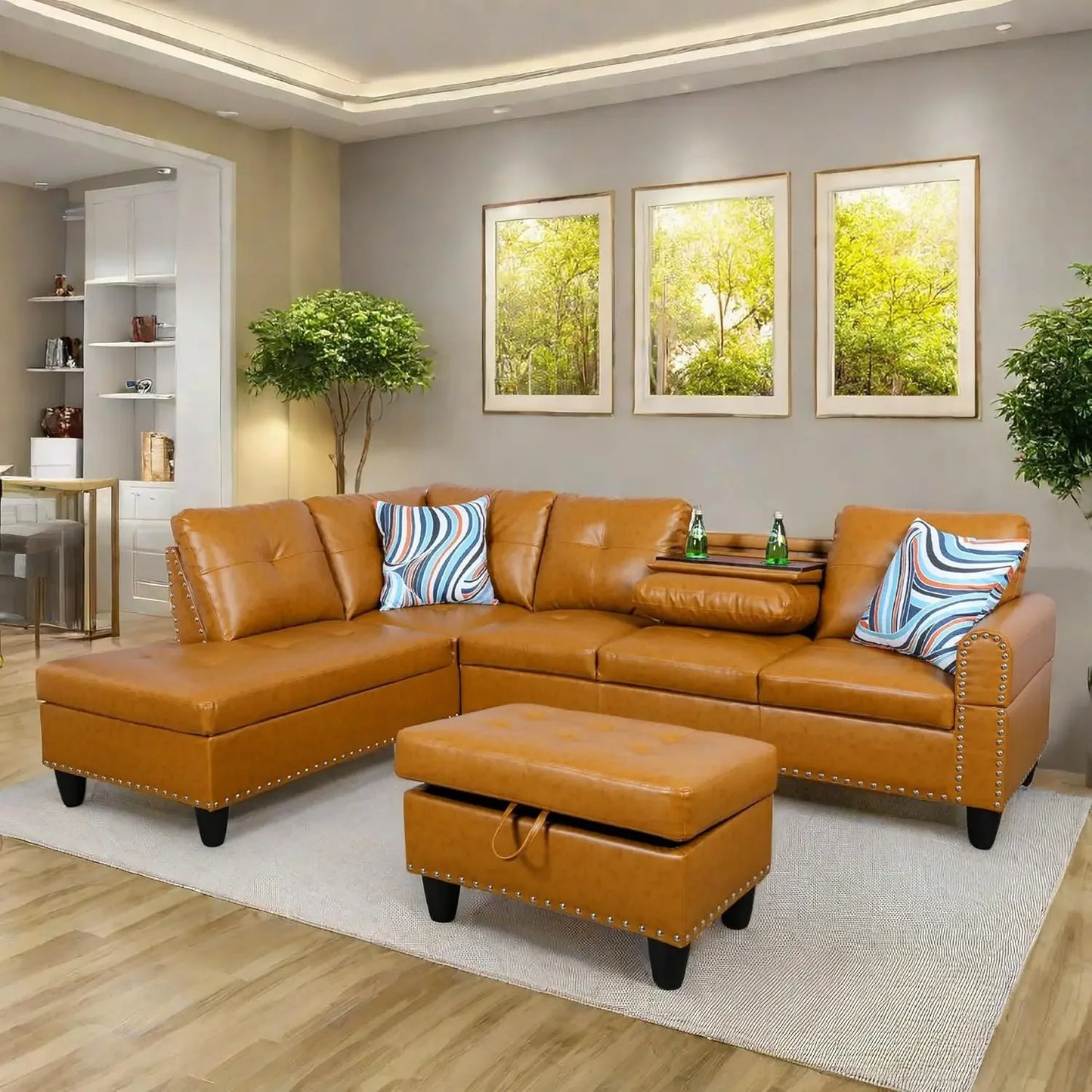 L Shaped Sofa w/ Ottoman Sectional