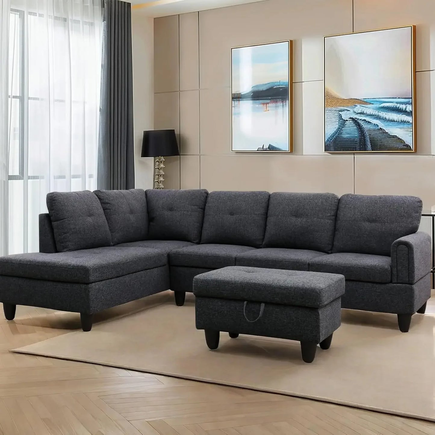 L Shaped Sofa w/ Ottoman Sectional