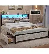 Leather Platform Bed ,LED Bed Frame Queen Size