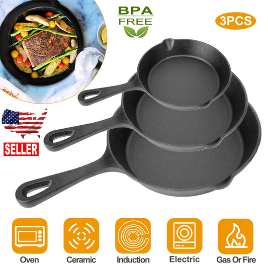 Set of 3 Cast Iron Frying Pans