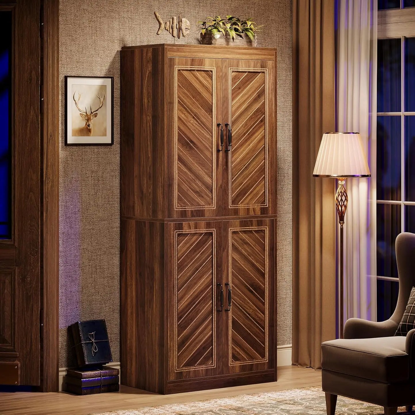 Kitchen Pantry Cabinet, Rustic Wood Cupboard