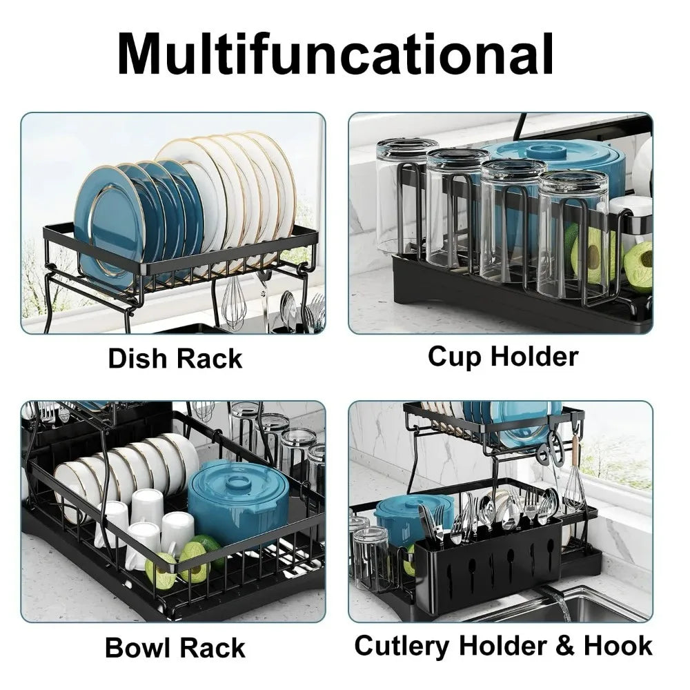 Dish Drying Rack w/ Drainboard, Detachable Dish Drainers