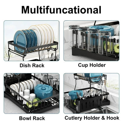 Dish Drying Rack w/ Drainboard, Detachable Dish Drainers