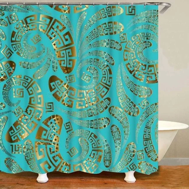 3D Luxury Black Gold Greek Shower Curtain, Rug Decor