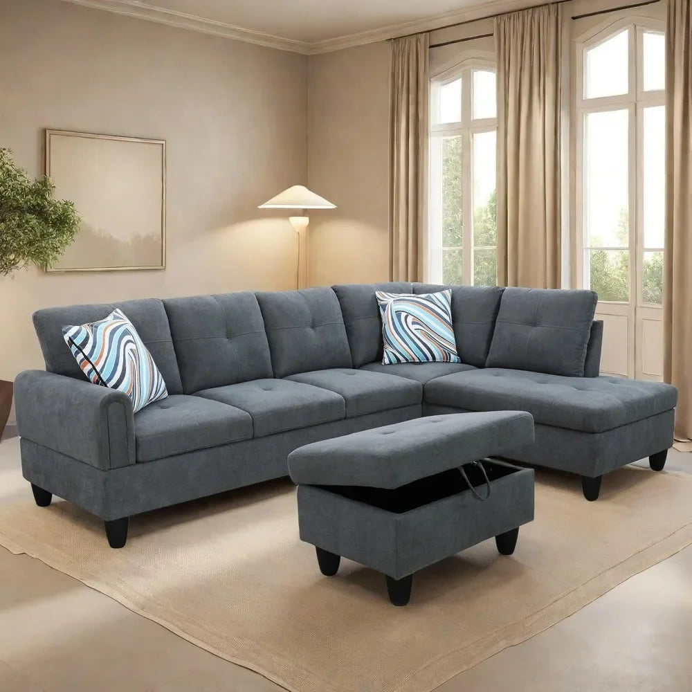 L Shaped Sofa w/ Ottoman Sectional