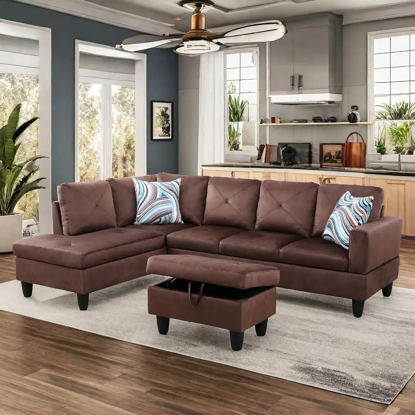 L Shaped Sofa w/ Ottoman Sectional