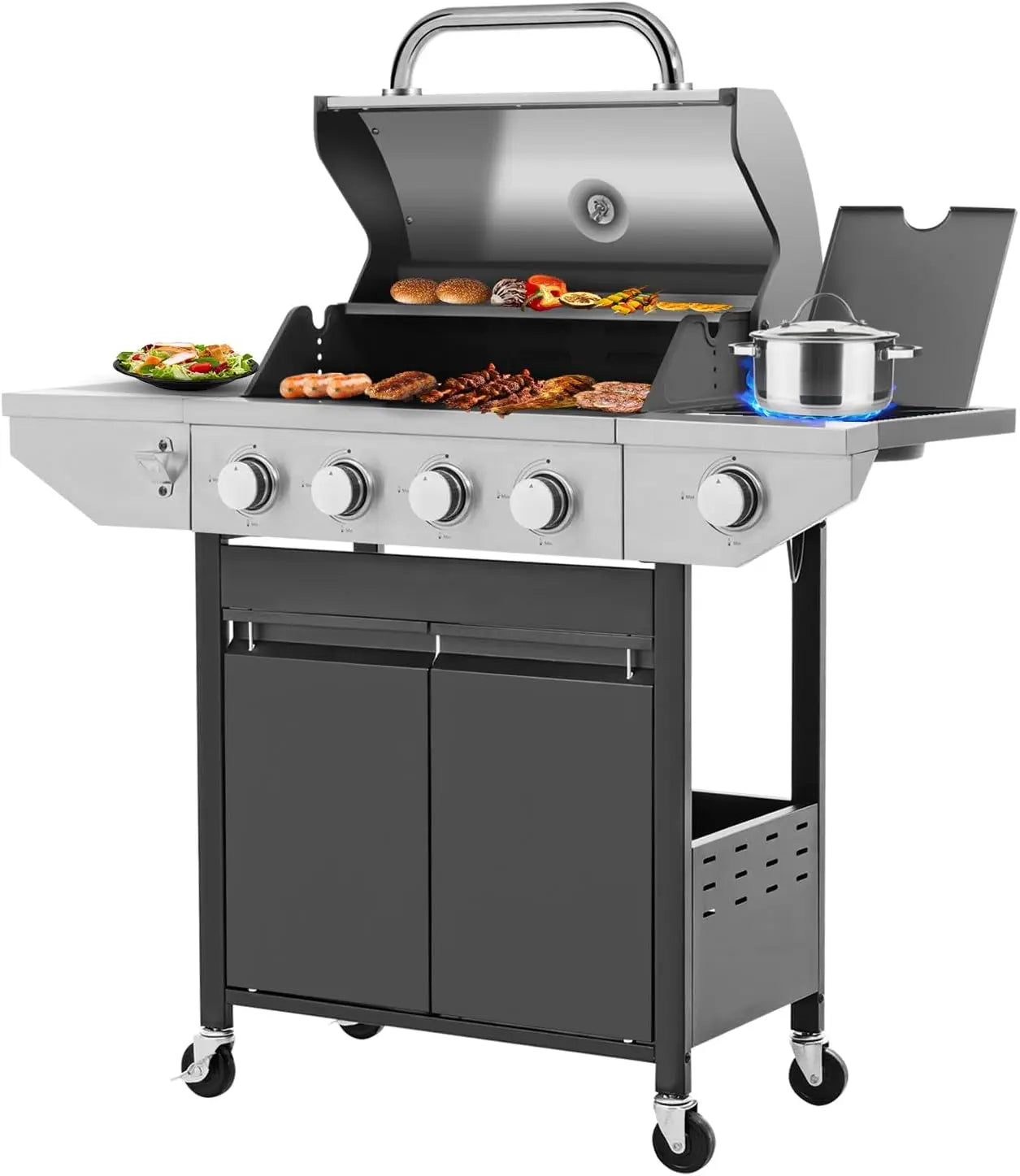 Gas Grill/Griddle w/ Iron Grates, Stainless Steel