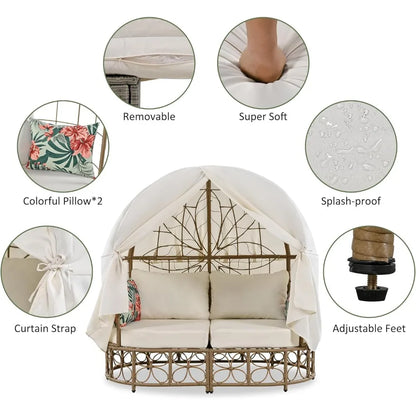 Wicker Patio Daybed w/ Curtain