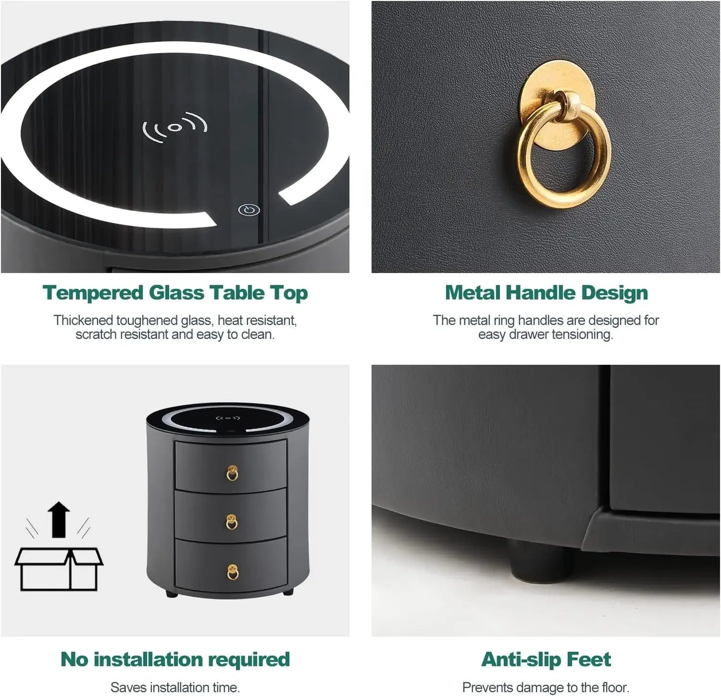 Smart Nightstands with Wireless Charging Station, No Assembly