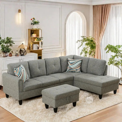 L Shaped Sofa w/ Ottoman Sectional