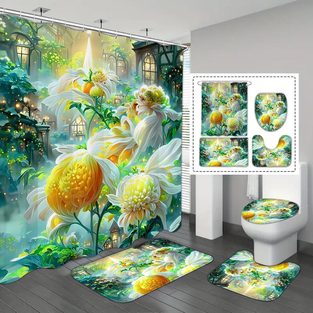 Shower Curtain, floor, U-shaped, toilet O cover mat