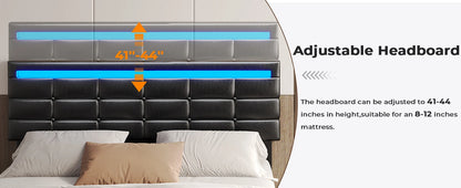 Leather Platform Bed ,LED Bed Frame Queen Size