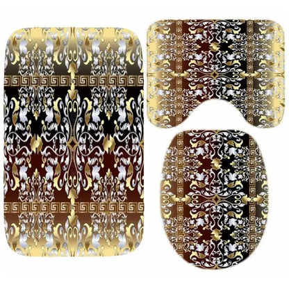 3D Luxury Black Gold Greek Shower Curtain, Rug Decor